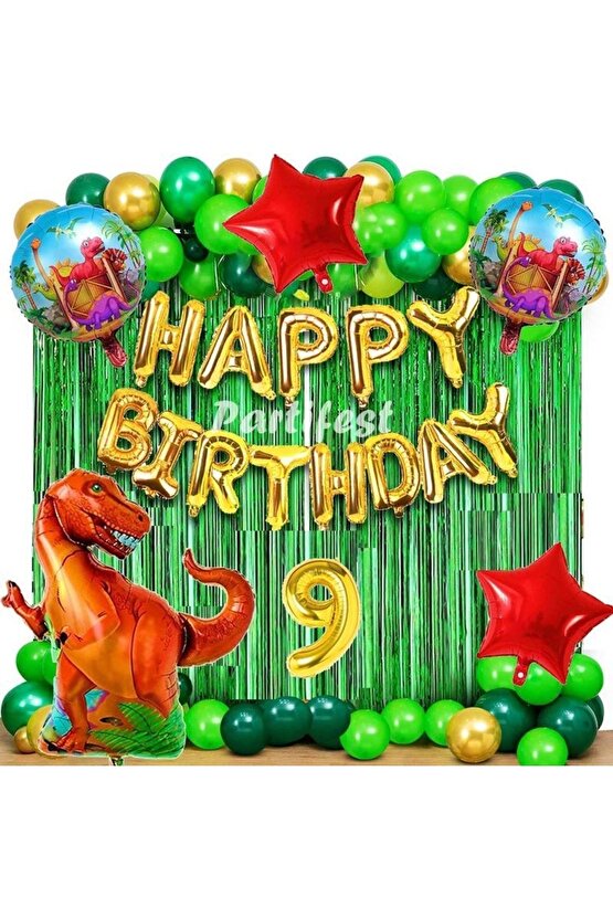 Dinazor 9 Yaş Balon Seti Dinosaur Konsept Helyum Balon Set Şimşek Dinazor Doğum Günü Set