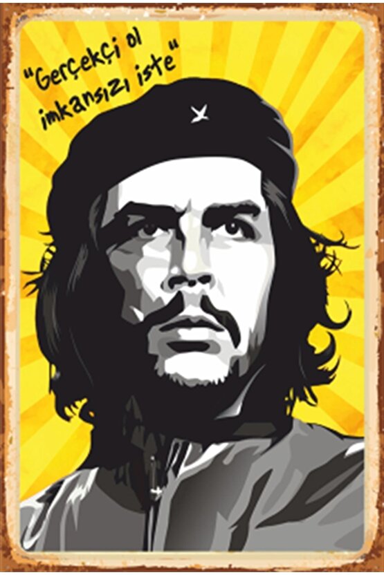 Che Gerçekli Ol Imkansızı Iste Devrim Retro Ahşap Poster