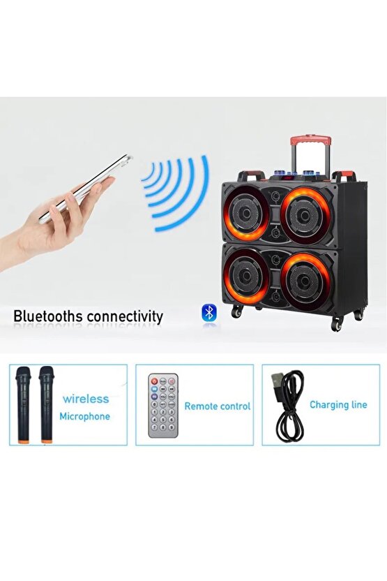 NDR-8888 BÜYÜK BOY BLUETOOTH HOPARLÖR ÇİFT MİKROFONLU TEKERLEKLİ KABLOSUZ SPEAKER TOPLANTI ANFİ