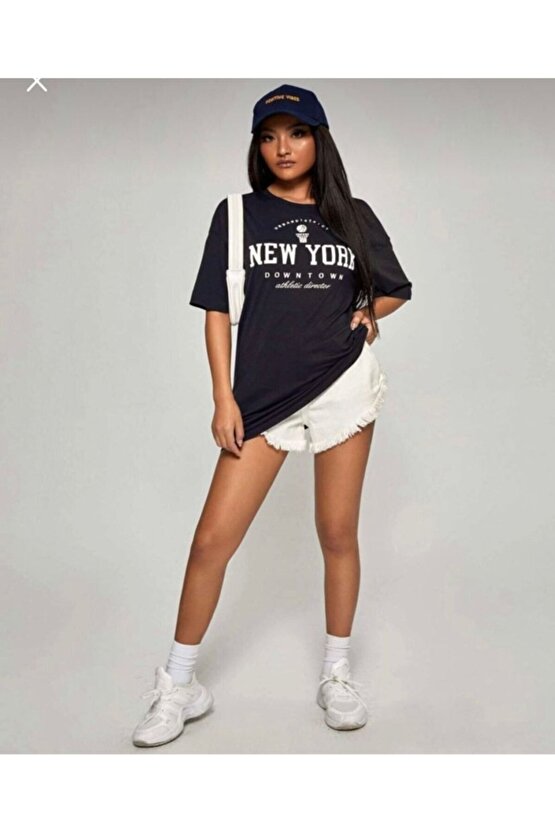 Oversize Unisex Siyah Newyork Tshirt