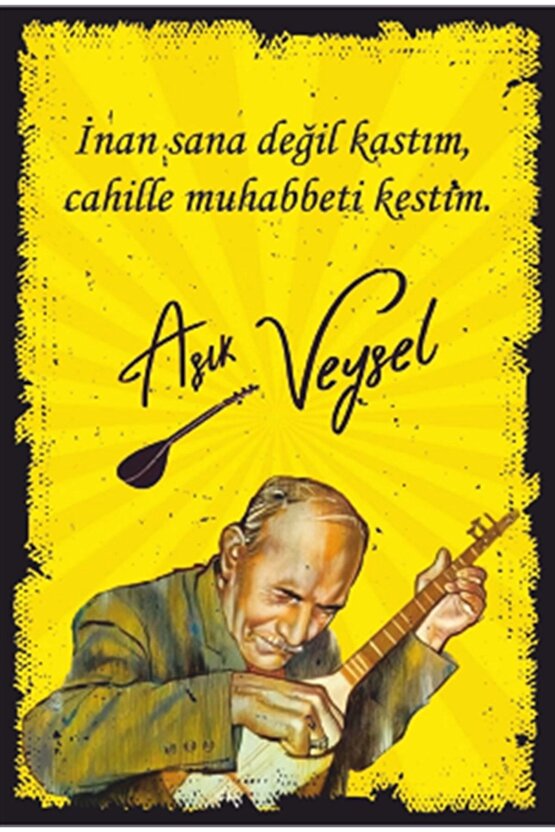 Dost Ile Sohbeti Kestim Aşık Veysel Retro Ahşap Poster