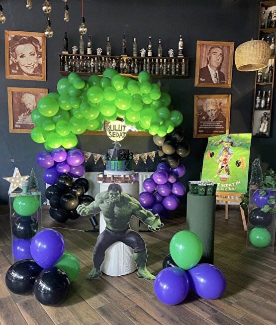 HULK DOĞUM GÜNÜ YEŞİL MOR SİYAH ZİNCİR BALON SET