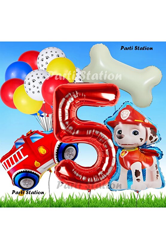 Paw Patrol Marshall İtfaiyeci Köpek Konsept 5 Yaş Doğum Günü Parti Balon Set Paw Patrol Kemik Balon