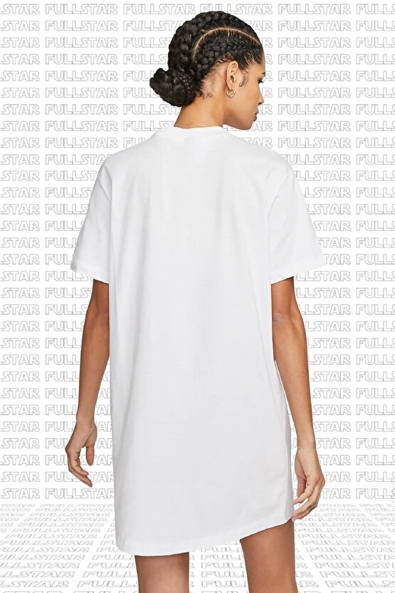 Sportswear Organic Cotton Short Sleve Dress Nakış Swooslu Beyaz Elbise