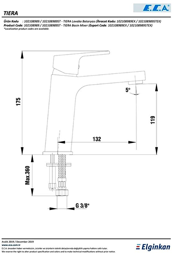 E.c.a Tiera Banyo Lavabo Bataryası Banyo Armatürü 102108989