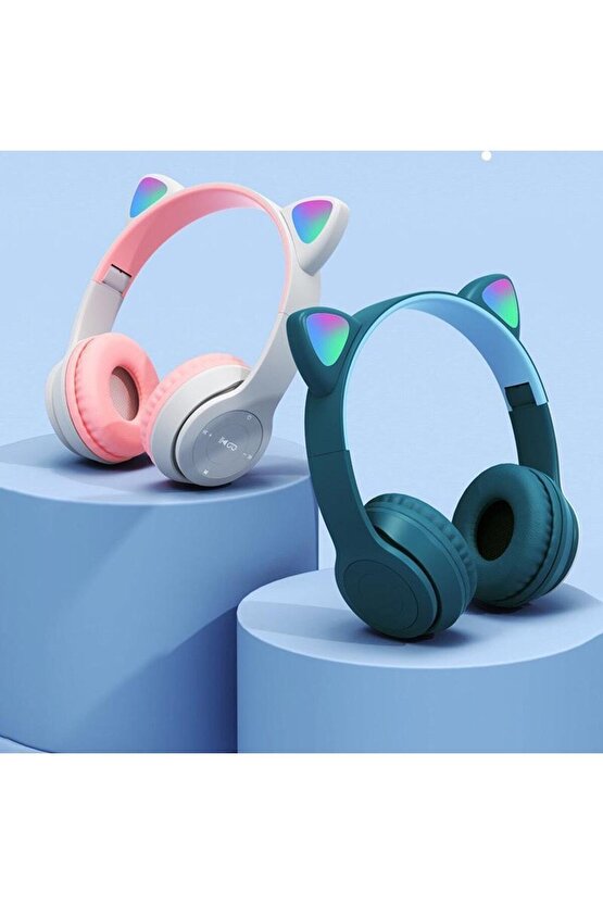 P47m Sevimli Renkli Kedi Kulak Bluetooth Kulaklık Mor
