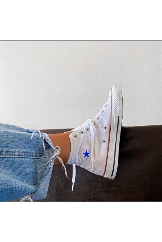 Beyaz - Star Konvers Uzun Bağcıklı Sneaker