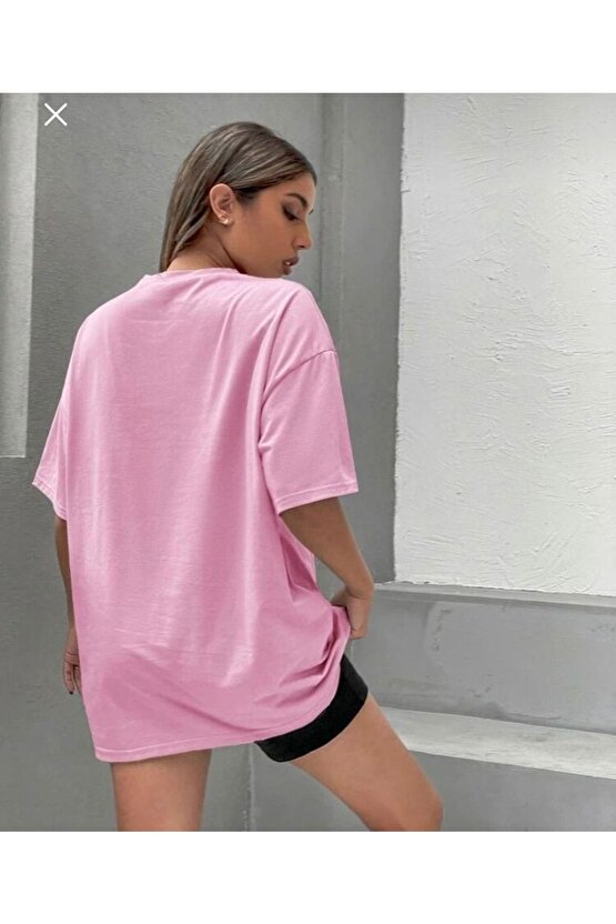 Unisex Oversize Palmiye Baskılı Pembe Tshirt