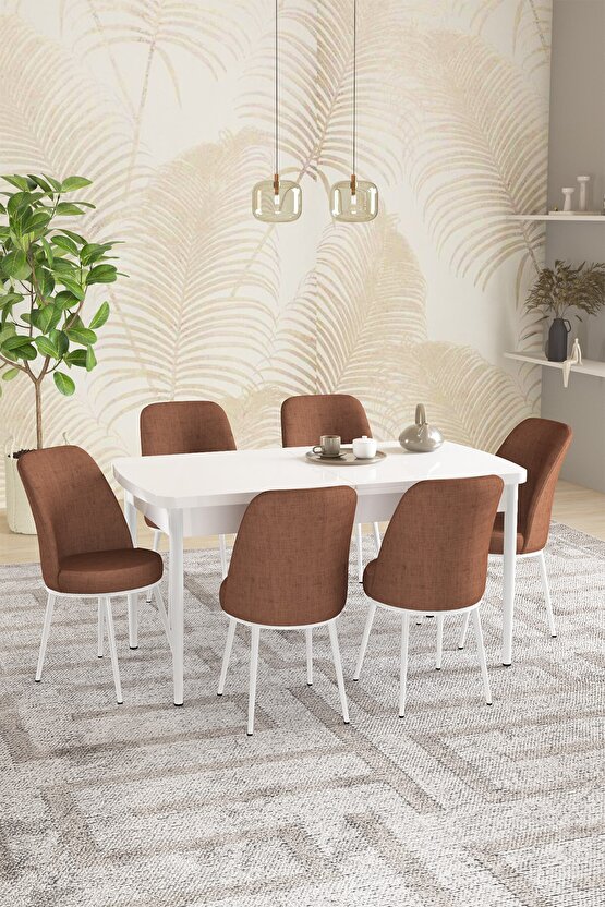 Rita Beyaz 80x132 Açılabilir Mutfak Masası Takımı 6 Adet Sandalye