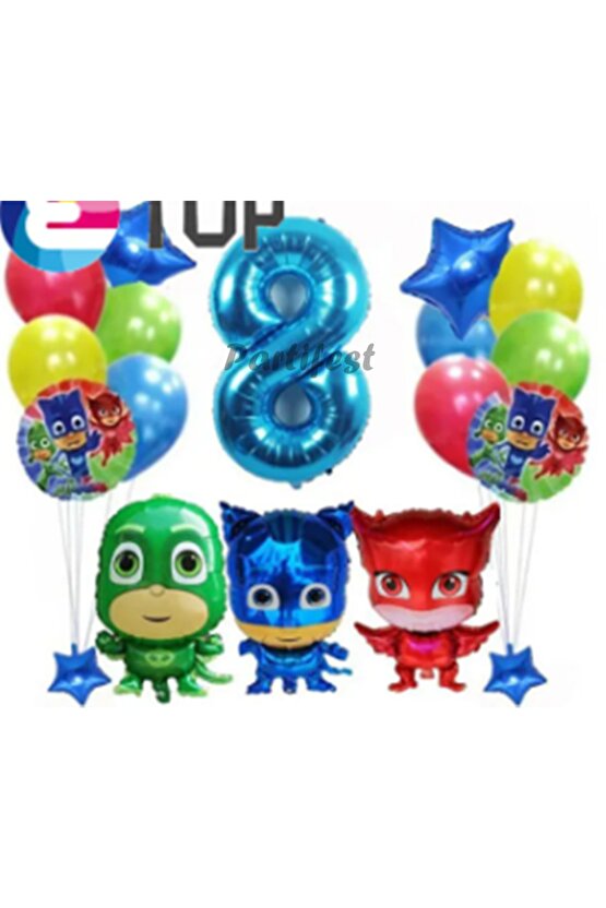 Pijamaskeliler 8 Yaş Balon Seti Pjmasks Konsept Helyum Balon Set Pijamaskeli Doğum Günü Set