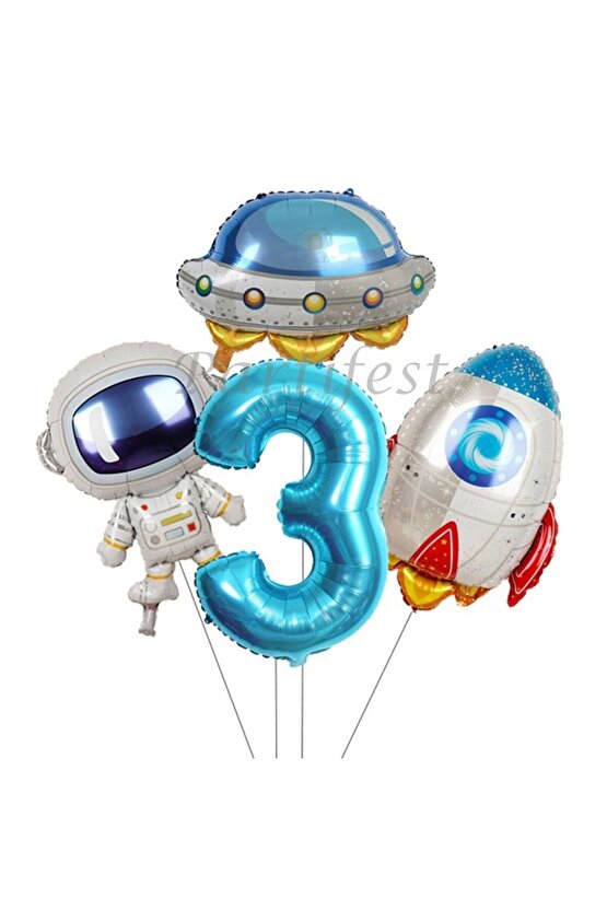 Uzay Kozmik Galaksi Astronot 3 Yaş Balon Set Yıldız Balon Folyo Set Konsept Doğum Günü Set