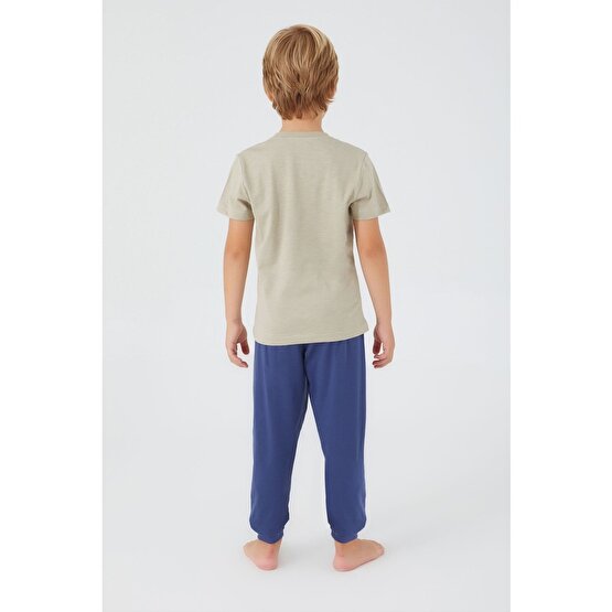 U.s. Polo Assn Writing Açık Haki Erkek Çocuk Kısa Kol Pijama Takım