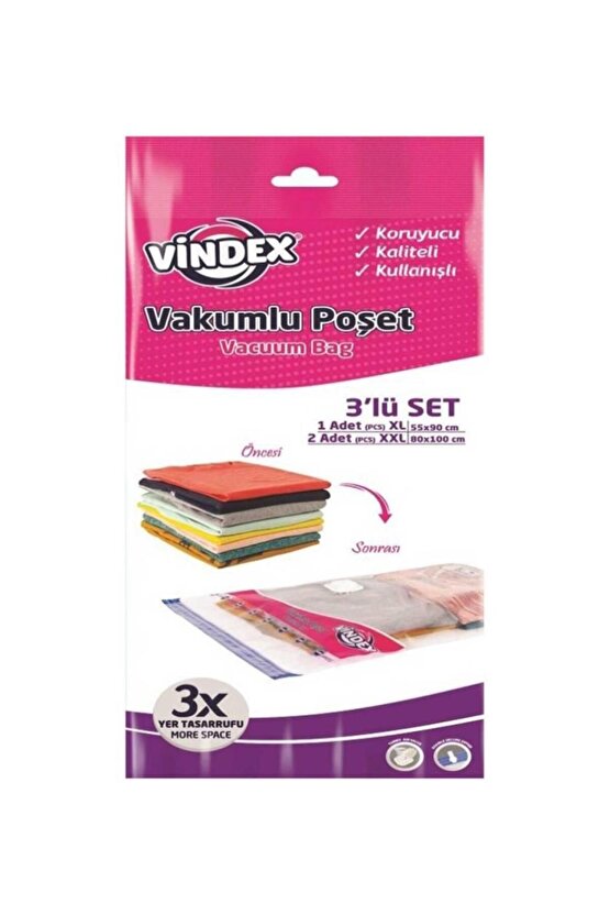 (*) Vindex Vakumlu Poşet 3lü Set