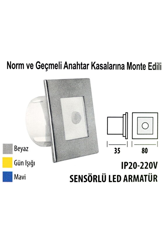 Sensörlü Led Armatür 3 Renk Seçenekli Krd03 Ip20 - 220 V. Mavi Işık