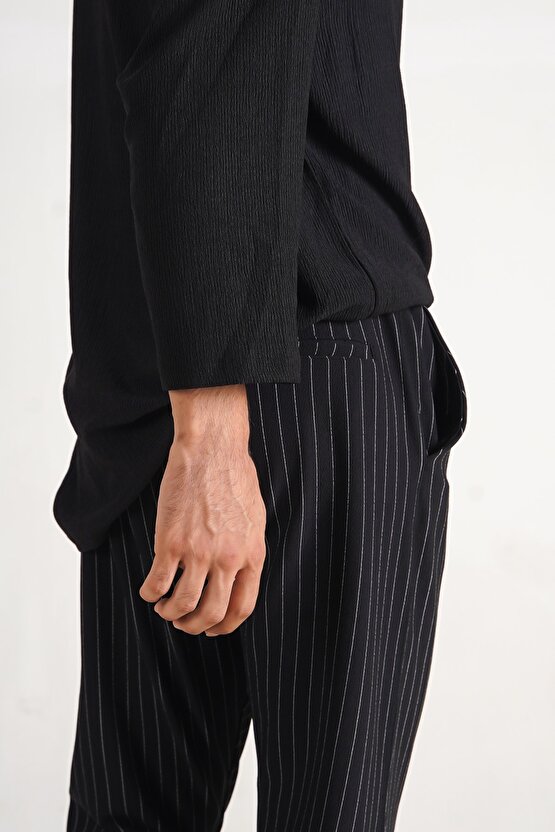erkek çizgili model cep detaaylı duble paça slim fit joger pantolon