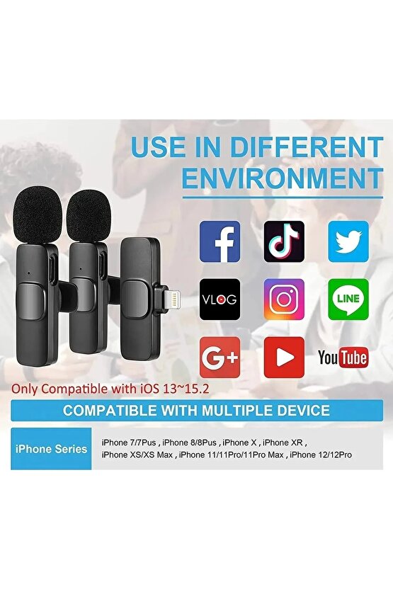 Iphone Uyumlu 2 Li Kablosuz Yaka Mikrofonu Wireless Youtube Tiktok Vlog Yayın Ios Lightning Mikrofon
