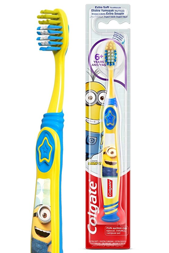 Minions 6+ Yaş Vakumlu Yapışkan Sap Ekstra Yumuşak Çocuk Diş Fırçası