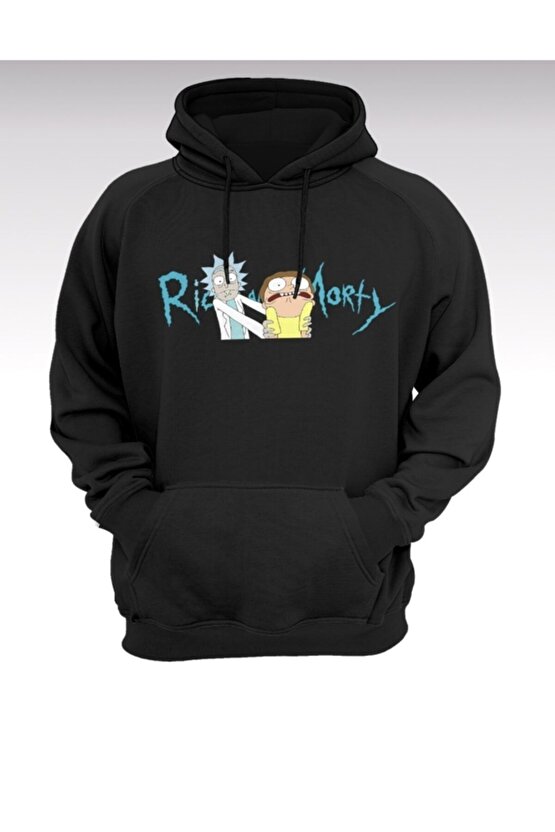 Unisex Oversize Rick And Morty Baskılı Kapüşonlu Sweatshirt