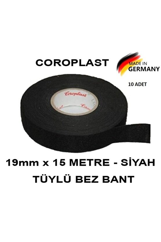 Coroplast 10 Adet Bez Bant Tüylü Yanmaz Kumaş Kablo Sarma Bantı 19mm 15mt