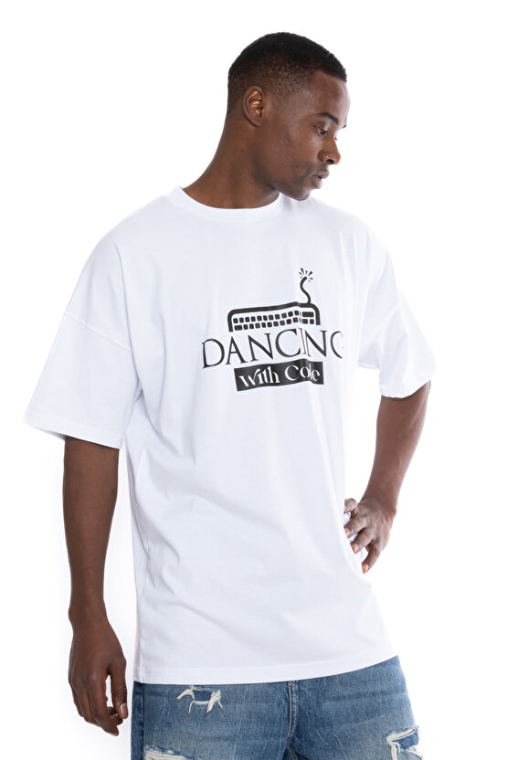 %100 Pamuk beyaz Unisex Oversize Kısa Kollu T-Shirt | Dancing With Code
