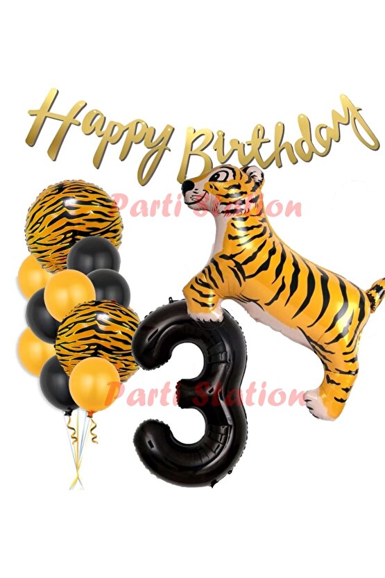Safari Konsept Kaplan 3 Yaş Balon Seti Kaplan Parti Konsept Doğum Günü Balon Jungle Kaplan Balon