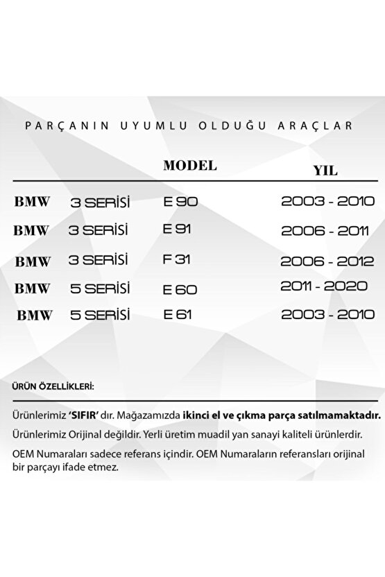 Bmw 5 Serisi F10 F11 Için Arka Perde Tamir Plastik Parça Klips