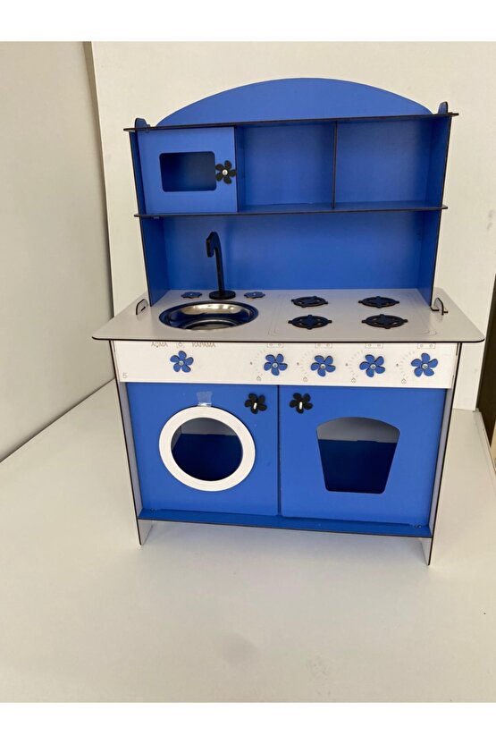 Montessori Eğitici Ahşap Oyuncak Mutfak Dolabı Mavi 3mm