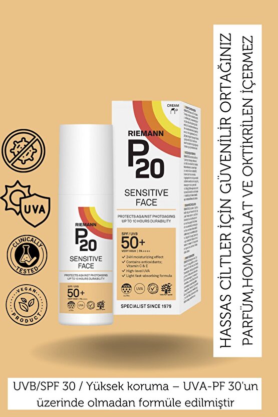 P20 Hassas Yüz SPF50+ Koruyucu Güneş Krem - 50 gr