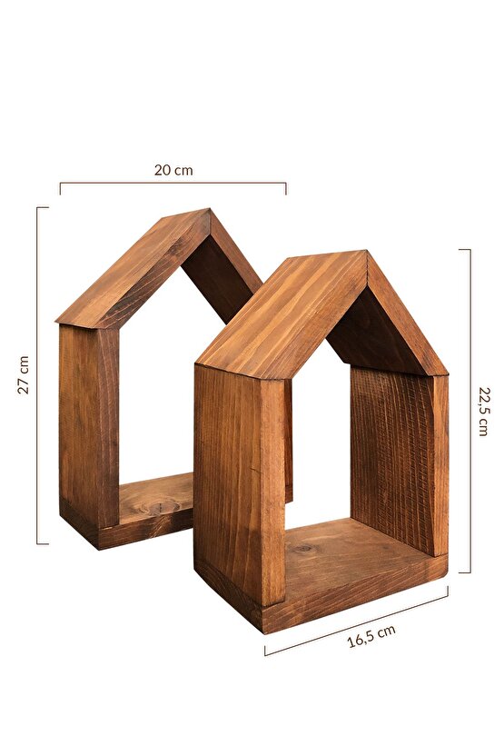 Ahşap Duvar Rafı 2li Ev Şeklinde