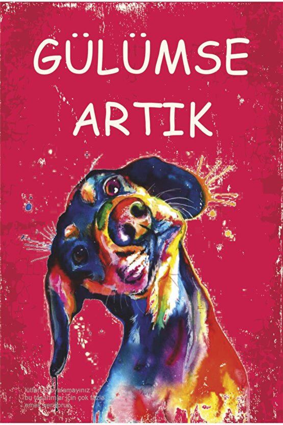 sevimli köpek gülümse artık motivasyon sözleri duvar yazıları estetik dekor tablo retro ahşap poster