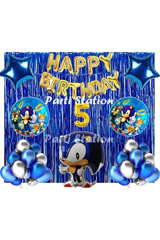 Lacivert Tilki Sonic Boom Konsept 5 Yaş Balon Set Sonic Tema Doğum Günü Arka Fon Süsleme Balonlu Set