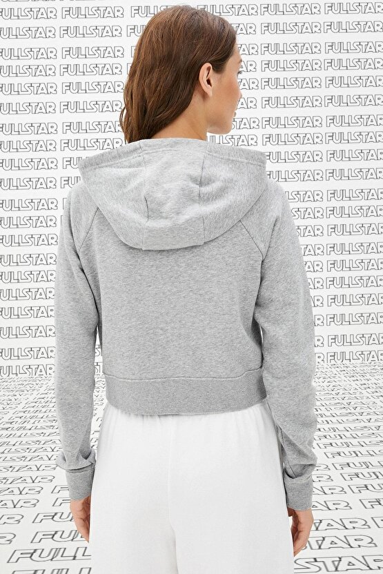 Sportswear Futura Essential Fleece Crop Hoodie Kapüşonlu Gri Kadın Kısa Sweatshirt
