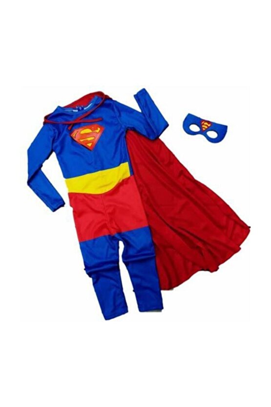 Süperman Kostüm- Süpermen Çocuk Kostüm Pelerinli 3lü Set