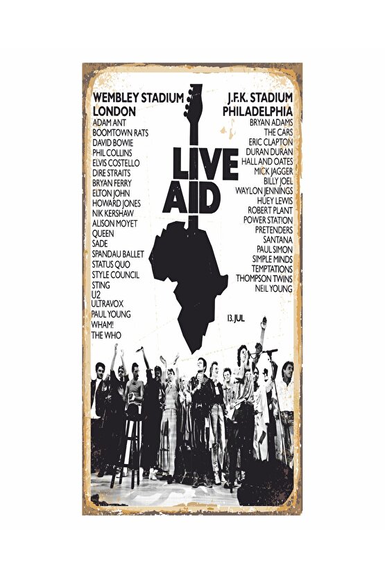 live aid konseri müzik afişi ev dekorasyon tablo mini retro ahşap poster