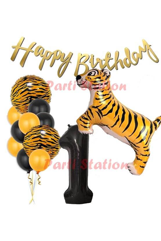 Safari Konsept Kaplan 1 Yaş Balon Seti Kaplan Parti Konsept Doğum Günü Balon Set Jungle Kaplan Balon