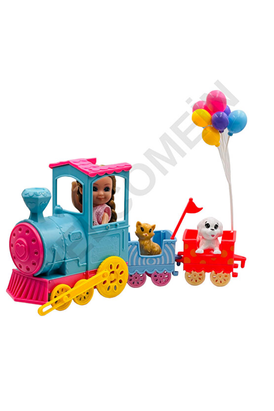 Nini Love Trenli Hareketli Eklem Bebek Köpek Ve Kedili Bebek Tren Oyun Seti Balonlu Tren