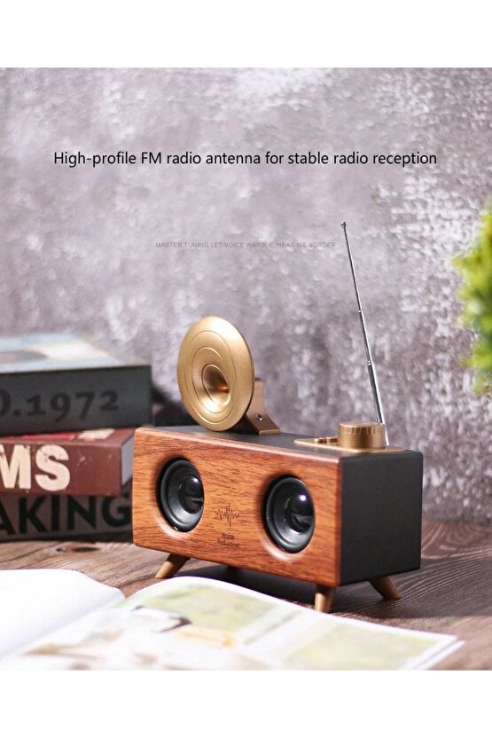 NOSTALJİK RADYO AHŞAP BLUETOOTH HOPARLÖR SD KART VE USB GİRİŞLİ FM RADYOLU ŞARJLI SPEAKER