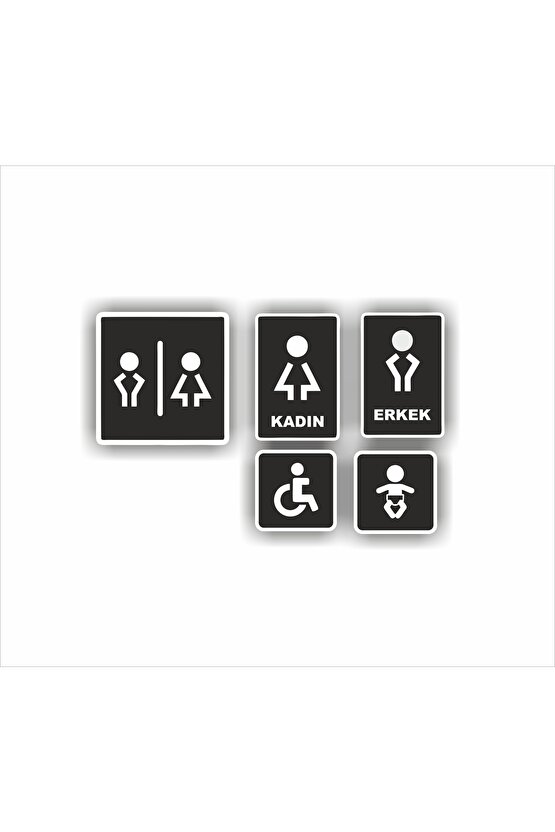 Wc Tuvalet Kapı Yönlendirme Tableası Siyah Ahşap Set