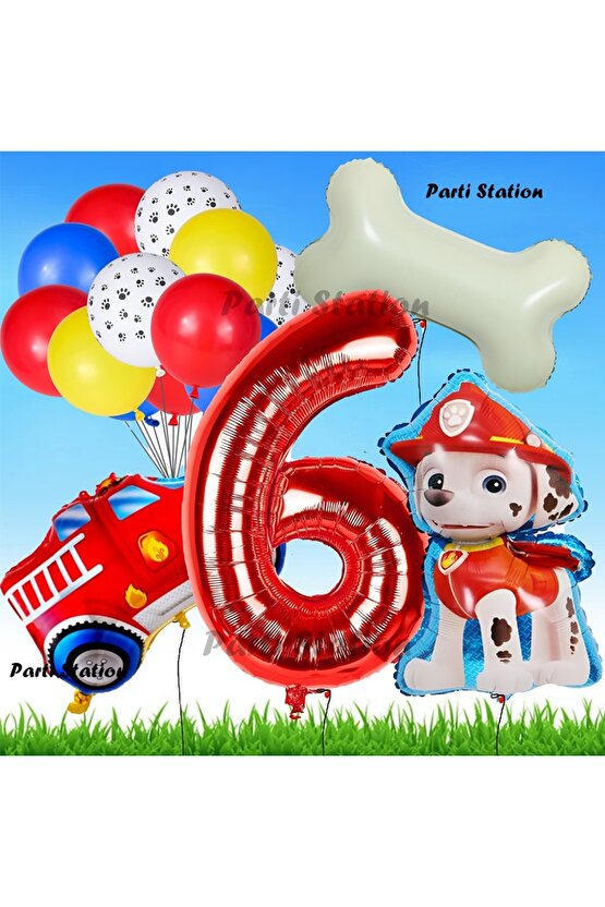Paw Patrol Marshall İtfaiyeci Köpek Konsept 6 Yaş Doğum Günü Parti Balon Set Paw Patrol Kemik Balon
