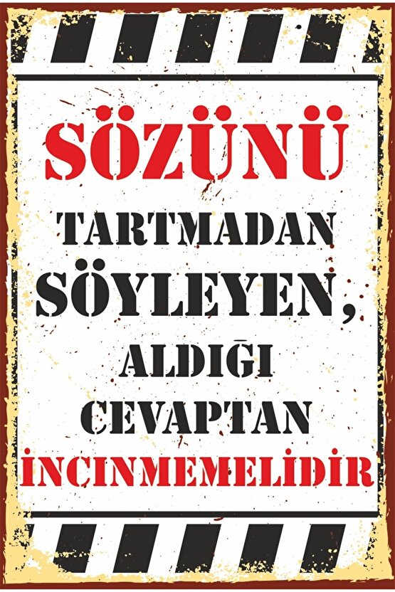 Sözünü Tart Duvar Yazıları Komik Sözler Retro Ahşap Poster