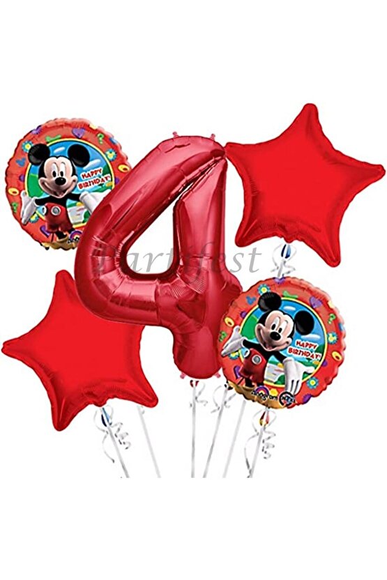 Mickey Mouse 4 Yaş Balon Set Mickey Mouse Folyo Balon Set Konsept Doğum Günü Set Yaş Balon