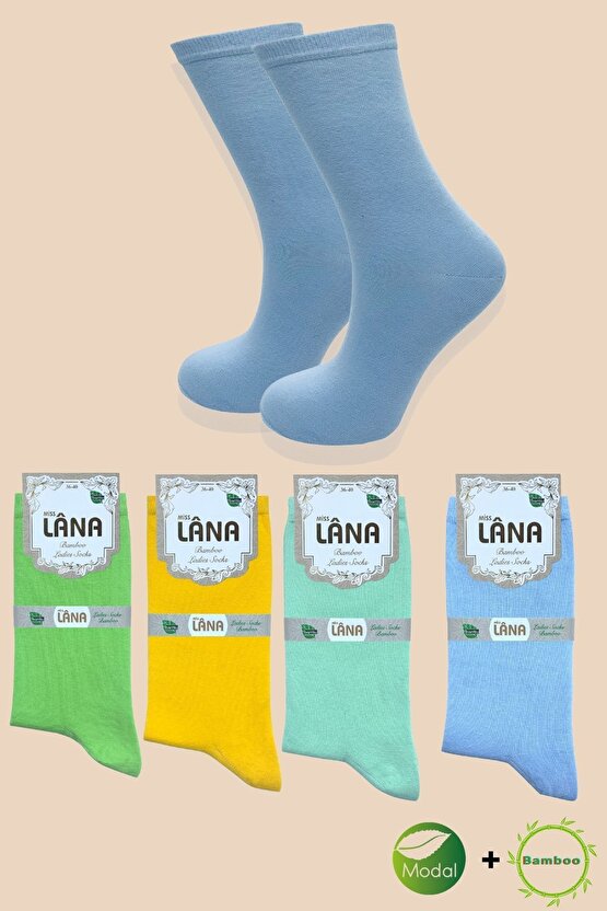 Kadın Çorabı (Bambu + Modal) Ter Emici Dikişsiz Trend Model Soket Uzun Çorap (5 ÇİFT) Asorti Renk