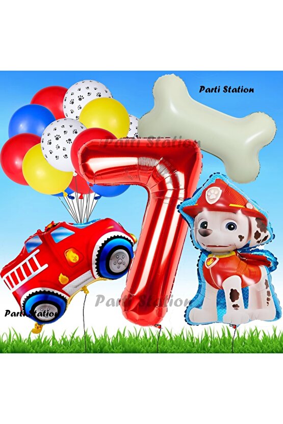 Paw Patrol Marshall İtfaiyeci Köpek Konsept 7 Yaş Doğum Günü Parti Balon Set Paw Patrol Kemik Balon