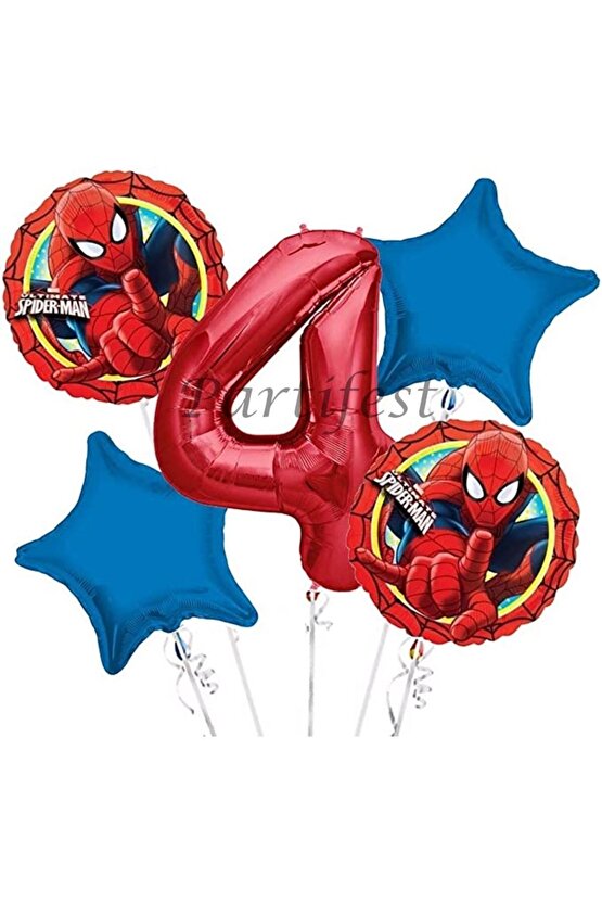Spiderman Örümcek Adam 4 Yaş Balon Set Balon Folyo Set Spiderman Konsept Doğum Günü Set Yaş Balon