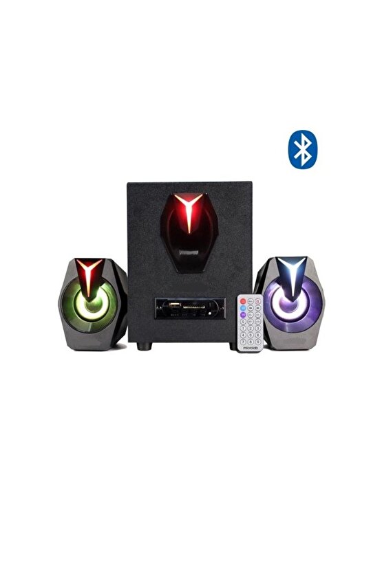 MULTİMEDYA BLUETOOTH HOPARLÖR SD KART USB 2.1 KANAL SUBWOOFER 2+1 IŞIKLI PC SPEAKER