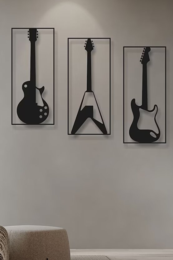 3lü Elektro Klasik Akustik Gitar Ahşap Duvar Dekor Lazer Kesim Tablo Hediyelik Eşya (60cm X 80cm)