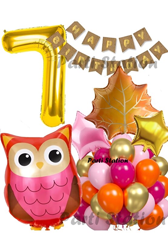 Orman Woodland Baykuş Konsept Doğum Günü 7 Yaş Balon Set Baykuş Tema Folyo Balon Set
