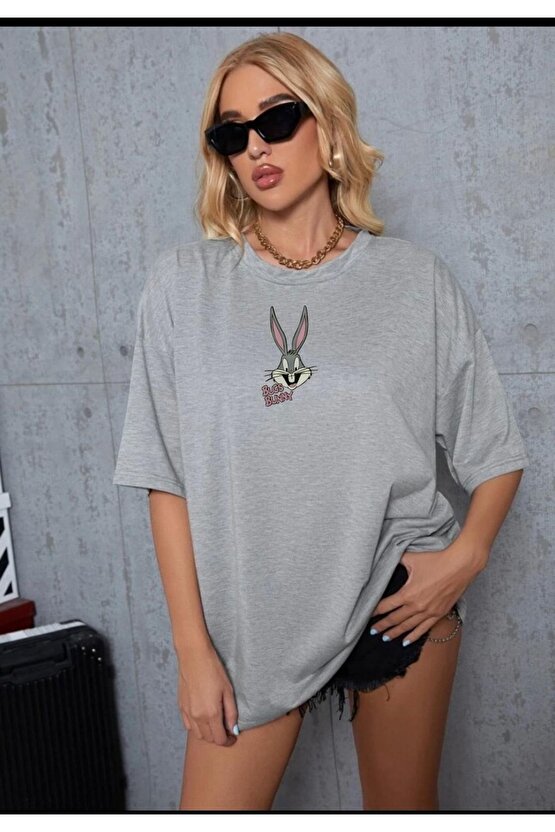 Unisex Oversize Gri Bugsbunny Tshirt