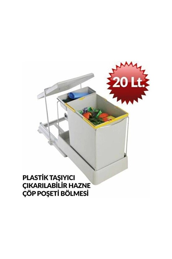 Plastik Taşıyıcılı Raylı Çöp Kovası Açık Gri 20 1