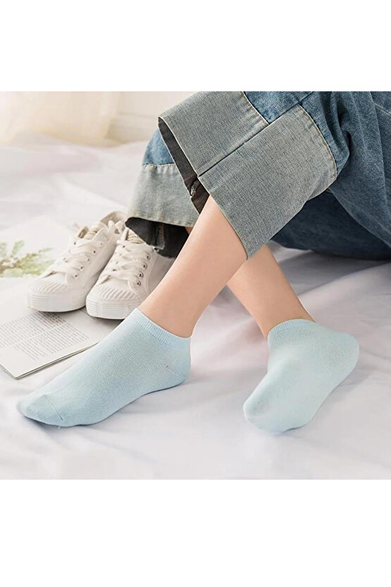 Kadın Renkli (5 Çift) Likralı Pamuklu Penye Patik Çorap